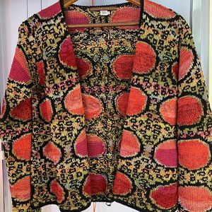 Vintage Peruvian Connection Abstract Print Cardigan Pima Cotton Sweater Small